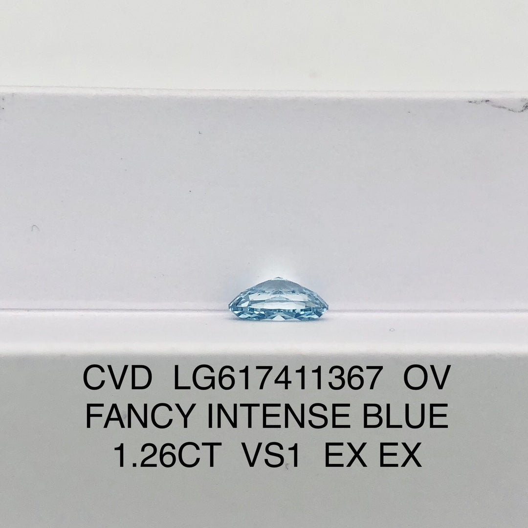 1.26 Carat Lab Grown Diamond Fancy Intense Blue VS1 2EX CVD Oval