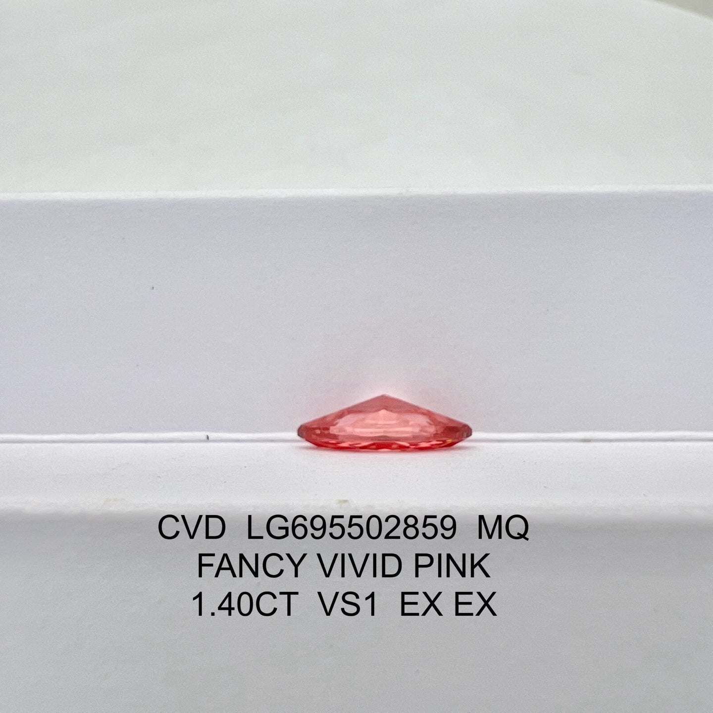 Diamant synthétique de 1,4 carat, couleur rose vif fantaisie VS1 2EX CVD, taille marquise