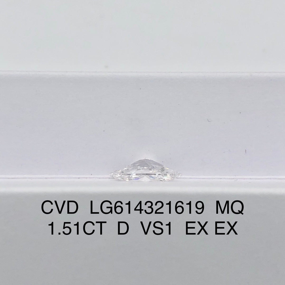 1.51 Carat Lab Grown Diamond D VS1 2EX CVD Marquise Man Made Diamond