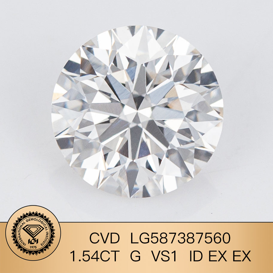 1.54 Carat IGI Certificate Lab Grown Diamond G VS1 ID 2EX Round CVD