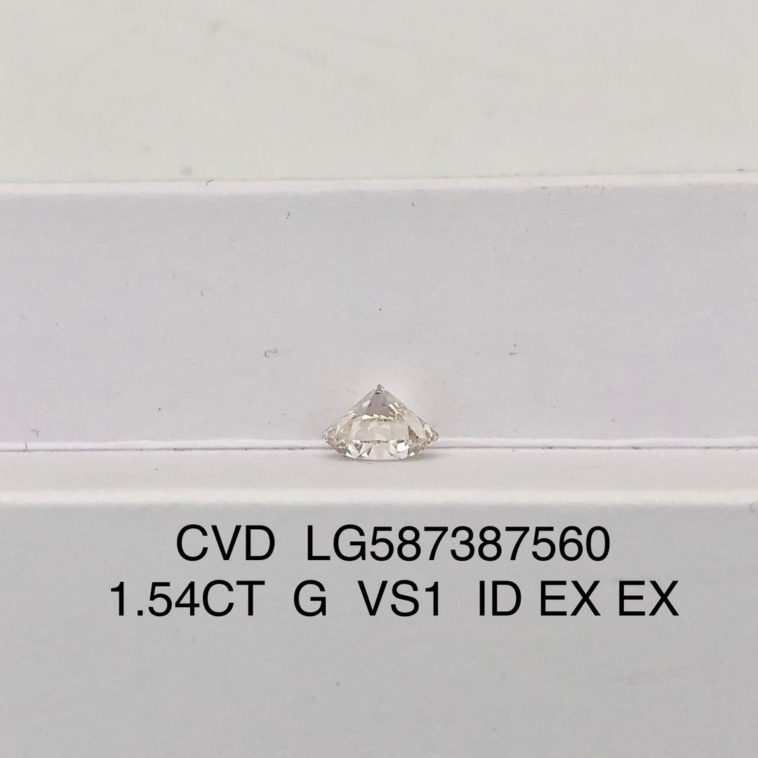1.54 Carat IGI Certificate Lab Grown Diamond G VS1 ID 2EX Round CVD
