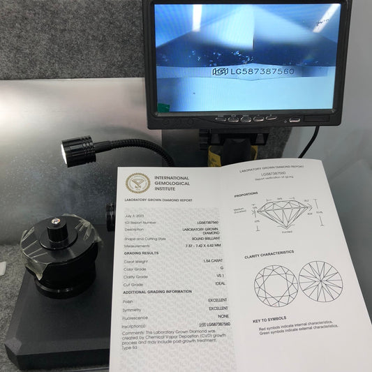 1.54 Carat IGI Certificate Lab Grown Diamond G VS1 ID 2EX Round CVD