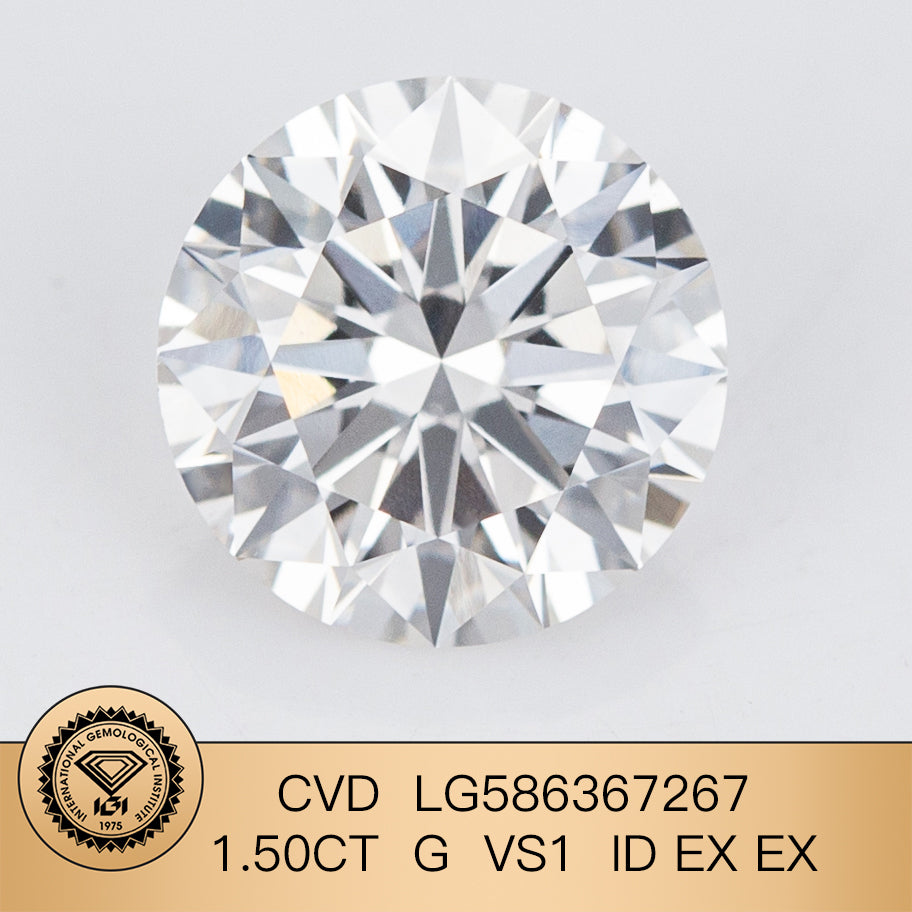 1.5 Carat IGI Certificate Lab Grown Diamond G VS1 CVD Lab Created Round Diamond Ideal