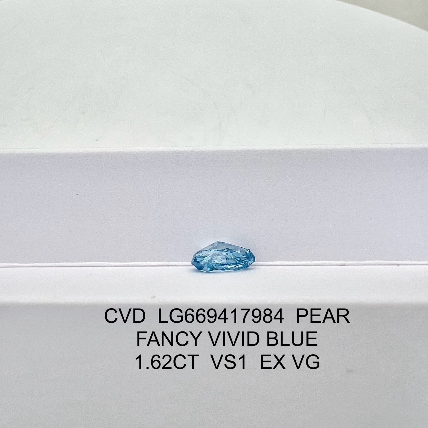 1.62 Carat Lab Grown Diamond Fancy Vivid Blue Pear Shape EX VG IGI Certified CVD VS1
