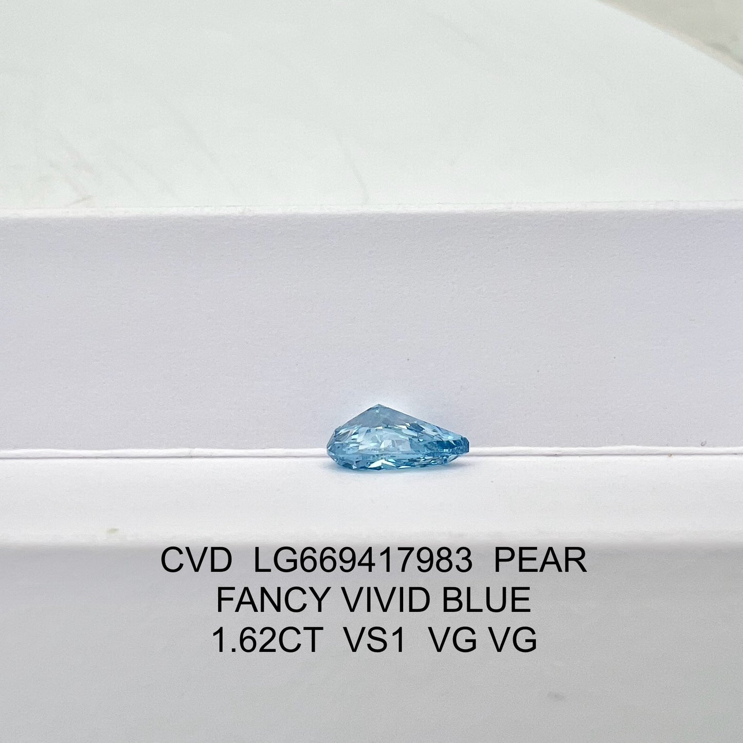 Diamant poire de 1,62 carat, cultivé en laboratoire, bleu vif fantaisie VS1 CVD 2VG