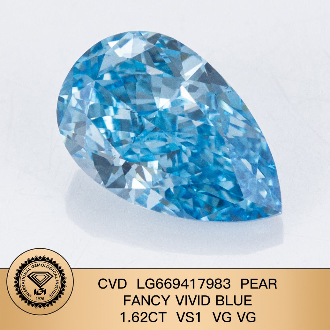 Diamant poire de 1,62 carat, cultivé en laboratoire, bleu vif fantaisie VS1 CVD 2VG