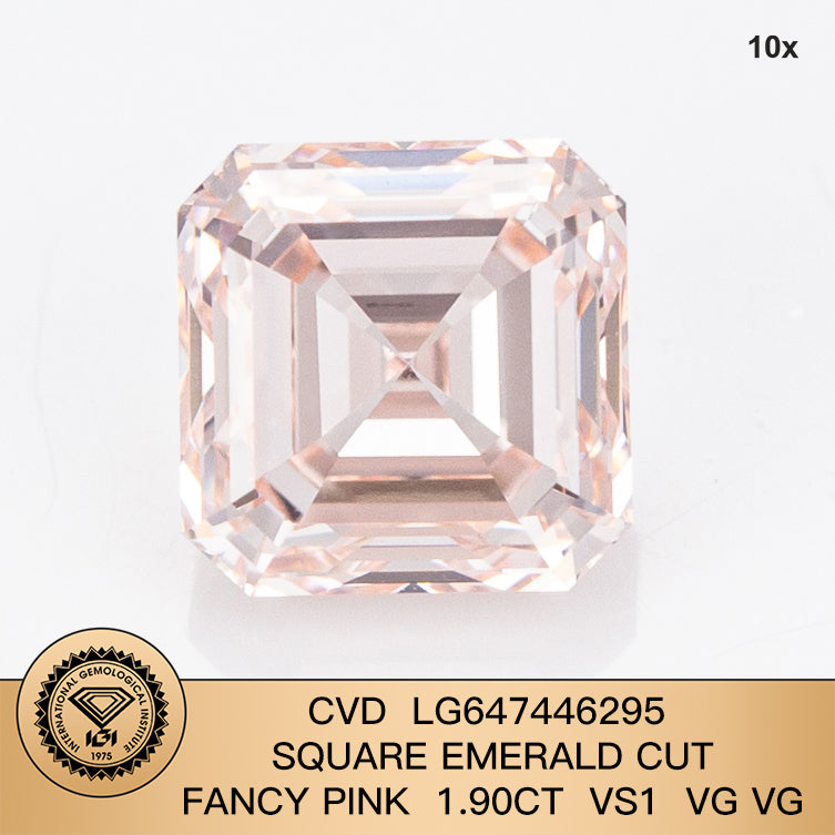 1.9 Carat Lab Grown Diamond Fancy Pink VS1 Square Emerald Cut 2VG CVD