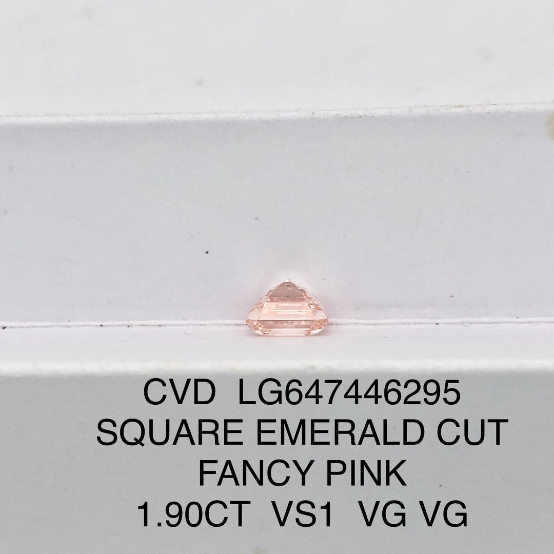 1.9 Carat Lab Grown Diamond Fancy Pink VS1 Square Emerald Cut 2VG CVD