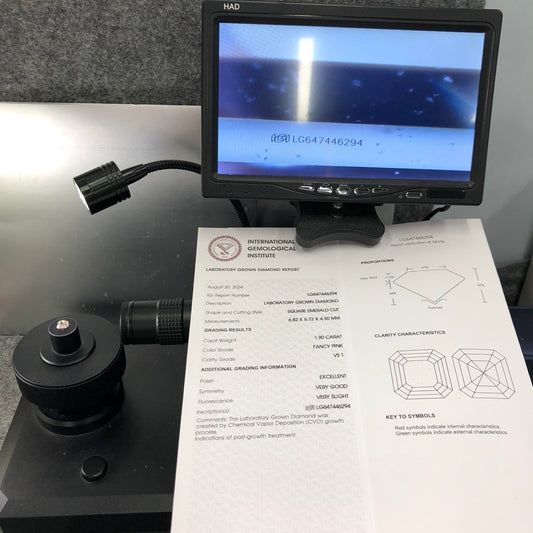 1.9 Carat Lab Grown Diamond Fancy Pink VS1 Square Emerald EX VG CVD Slight