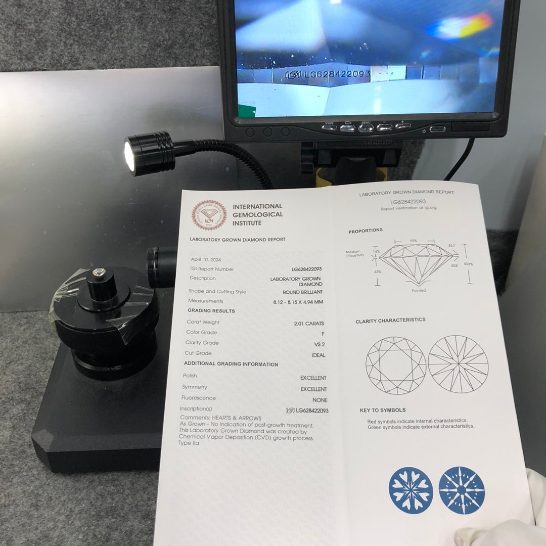 2.01 Carat CVD IGI Certified Lab Created Diamond F VS2 ID 2EX