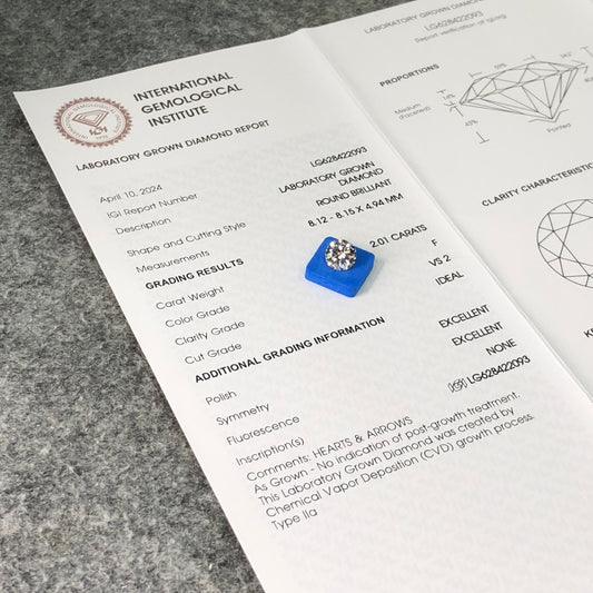 2.01 Carat CVD IGI Certified Lab Created Diamond F VS2 ID 2EX
