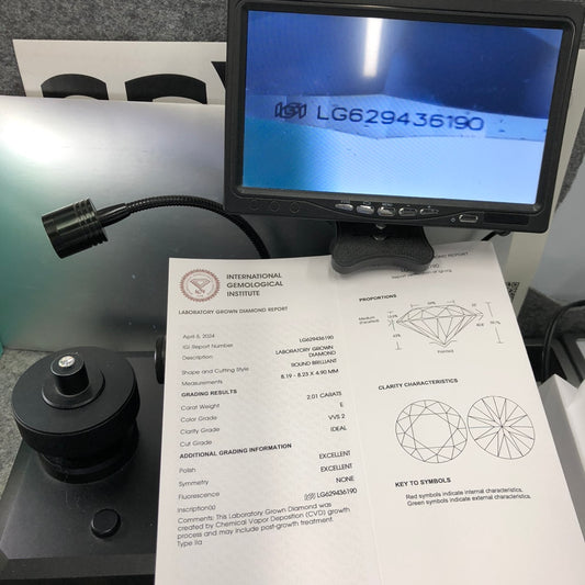 2.01 Carat IGI Certified Lab Grown Diamond E 2Ex Ideal CVD VVS2 Man Made Diamond