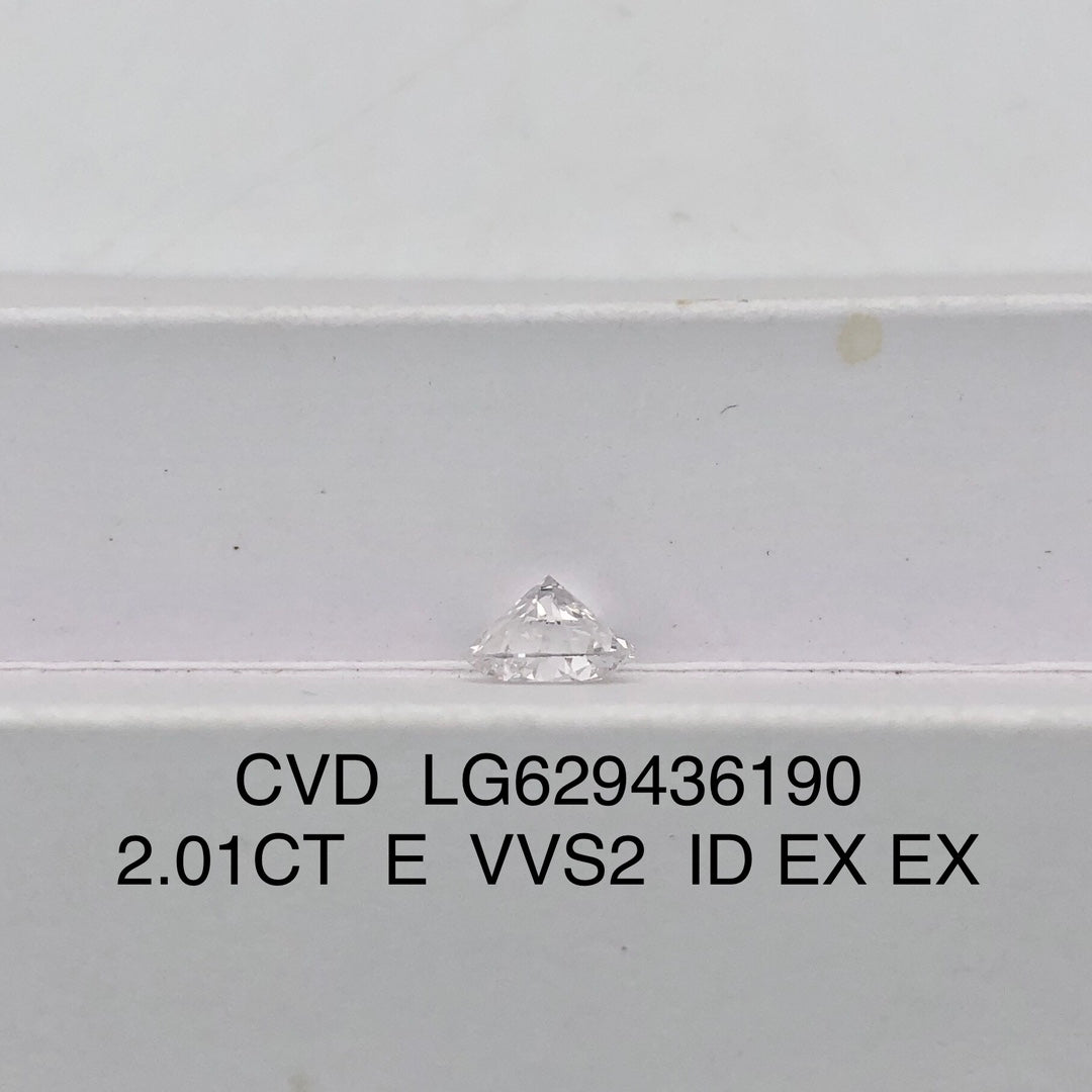 Diamant synthétique de 2,01 carats certifié IGI E 2Ex Ideal CVD VVS2