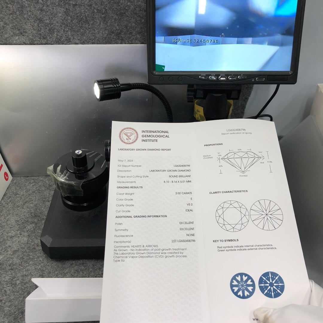 Diamant de laboratoire certifié IGI de 2,02 carats E VS2 ID 2EX CVD