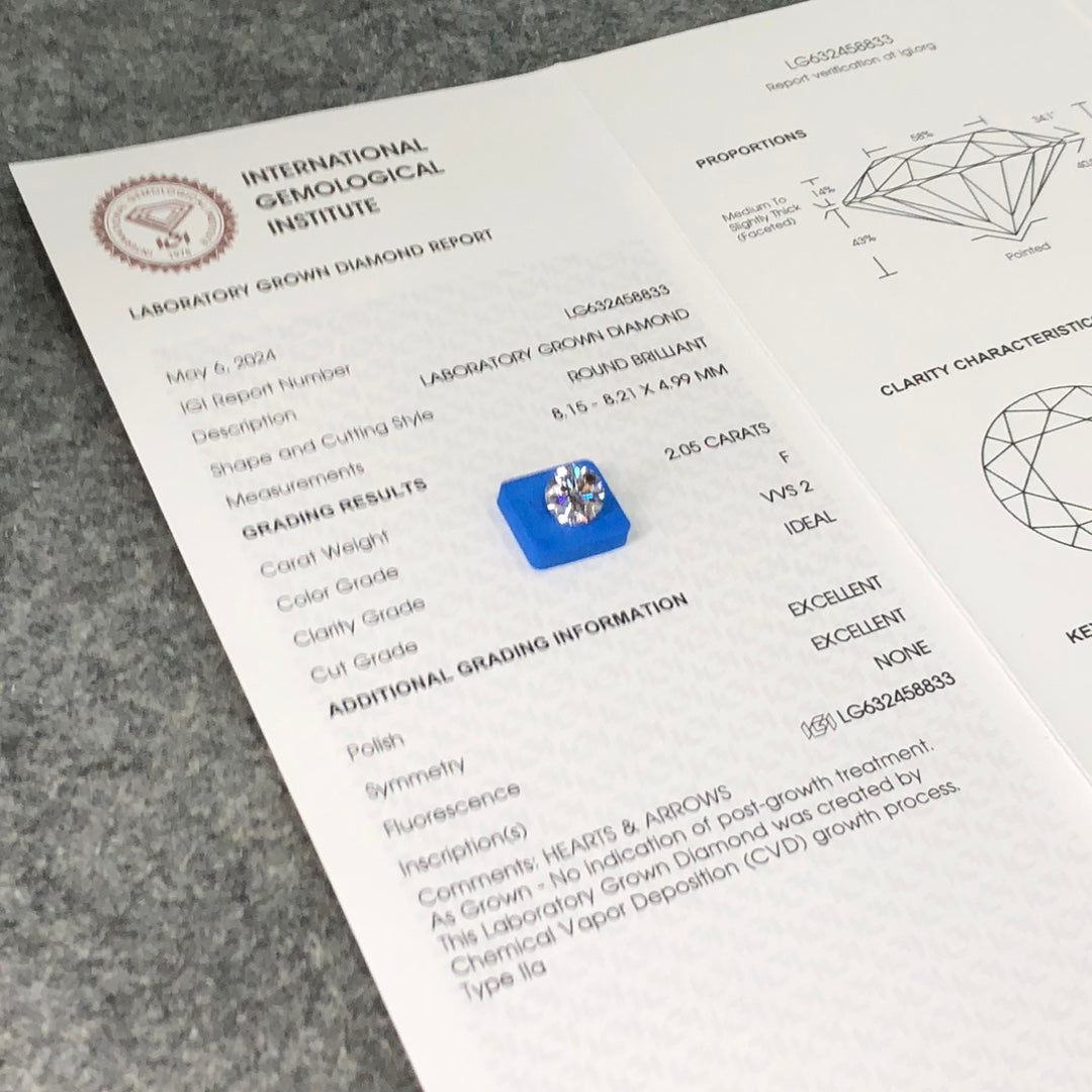 2.05 Carat IGI Certified Lab Created Diamond F VVS2 ID 2EX CVD