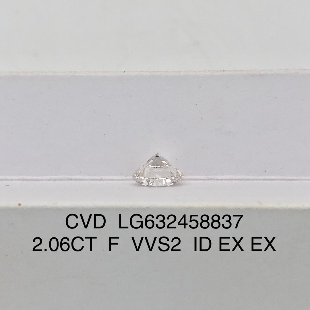 Diamant synthétique de 2,06 carats, certifié IGI, créé en laboratoire, F VVS2 ID 2EX CVD, forme ronde