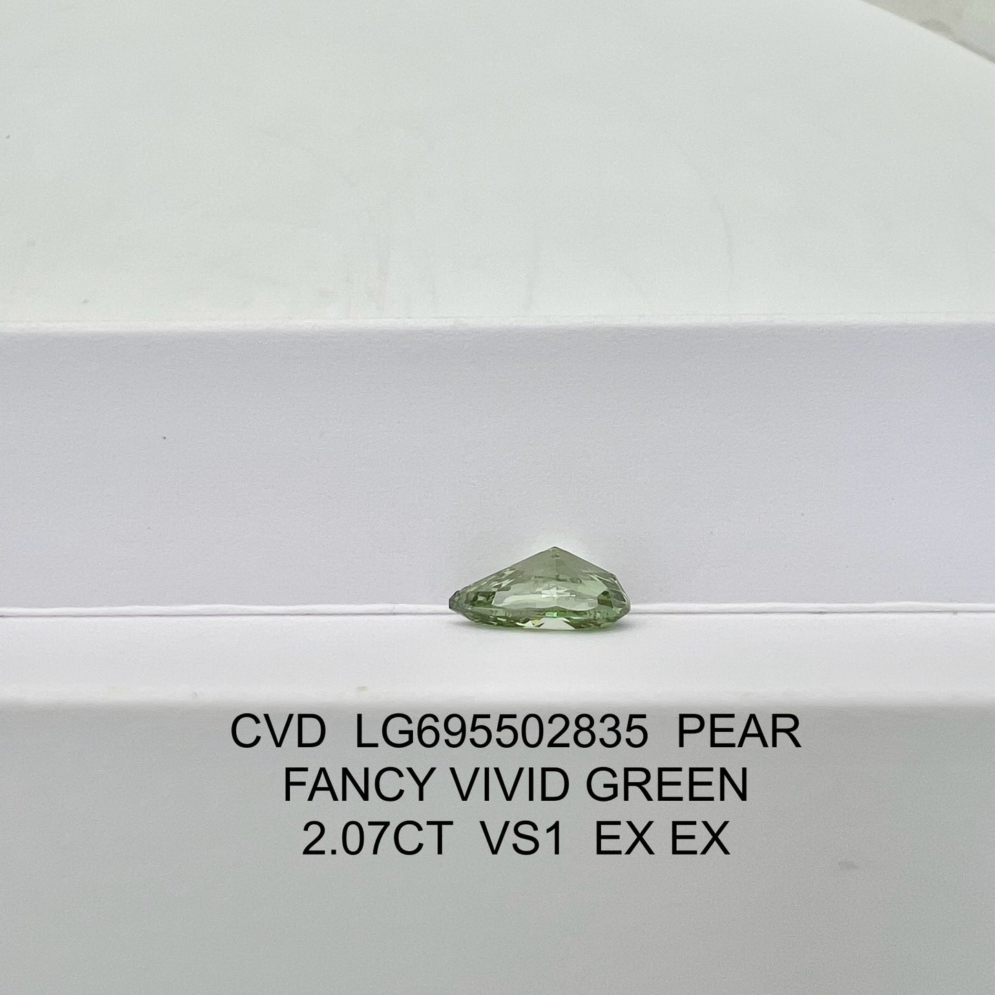 Diamant poire de 2,07 carats, cultivé en laboratoire, vert vif fantaisie, VS1 2EX CVD