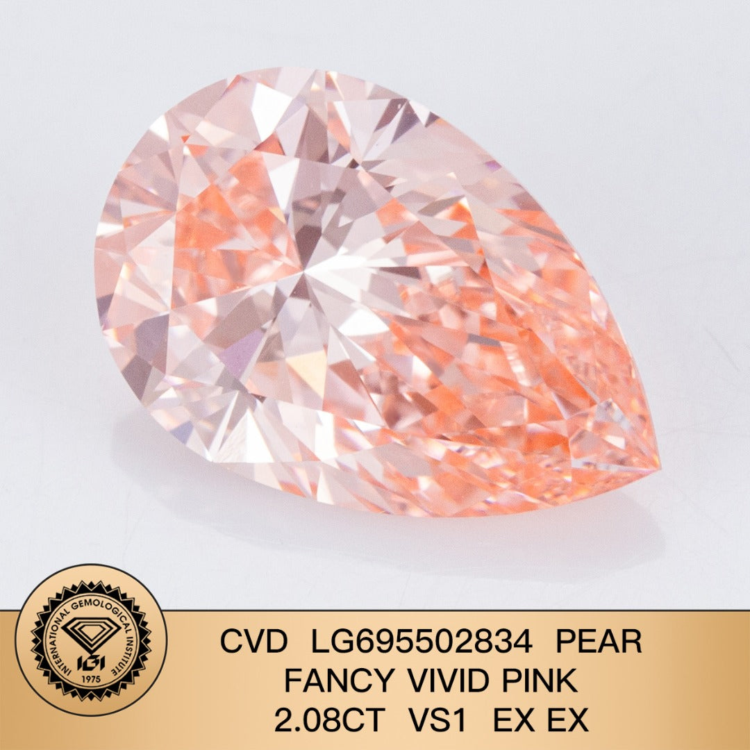 2.08 Carat Lab Grown Diamond Pear Shape EX EX IGI Certified CVD VS1 Fancy Vivid Pink