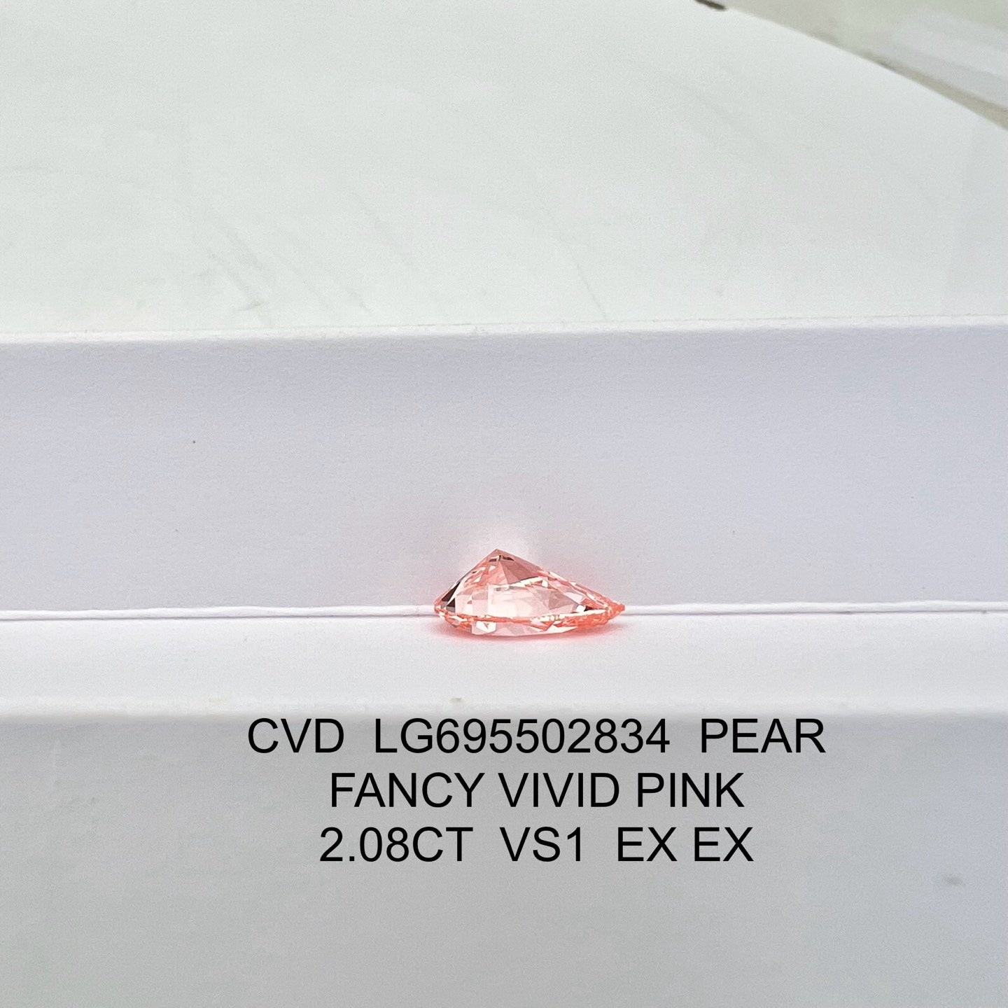 2.08 Carat Lab Grown Diamond Pear Shape EX EX IGI Certified CVD VS1 Fancy Vivid Pink