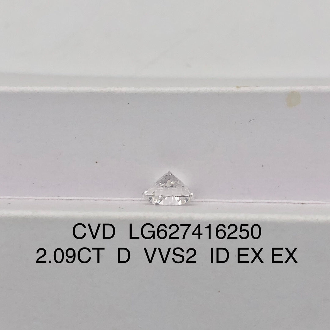 Diamant synthétique de 2,09 carats certifié IGI D 3, excellent CVD VVS2