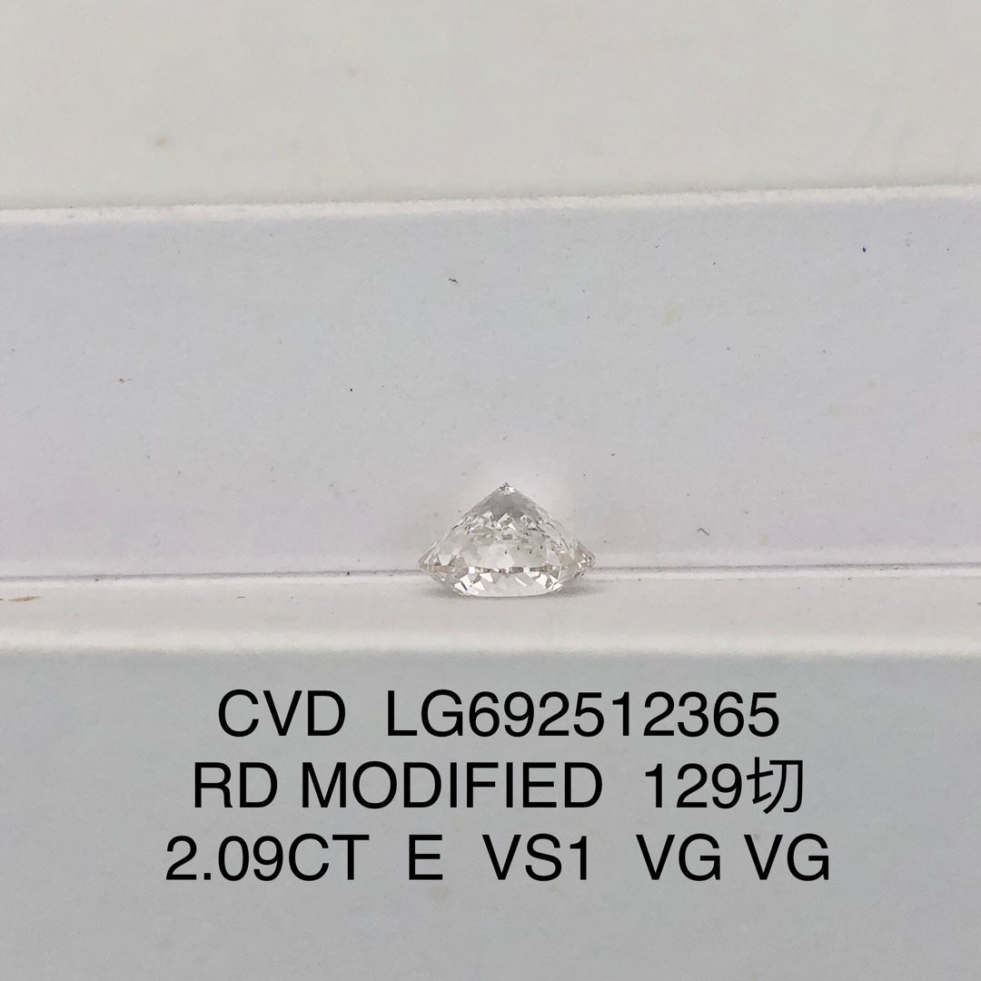 Diamant synthétique de 2,09 carats certifié IGI, taille E VS1, 2VG CVD, 129