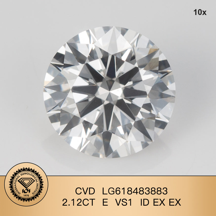 Diamant synthétique CVD certifié IGI de 2,12 carats E VS1 ID 2EX