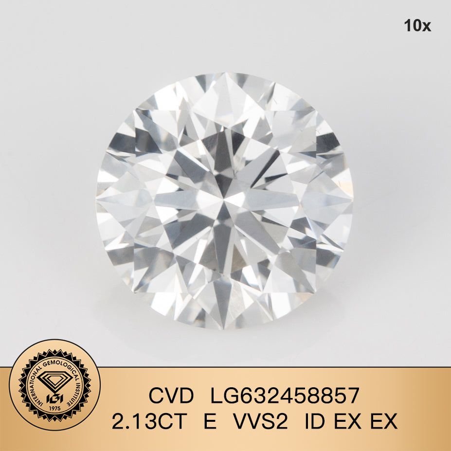 Diamant de laboratoire certifié IGI de 2,13 carats, forme ronde, certifié E VVS2 ID 2EX CVD