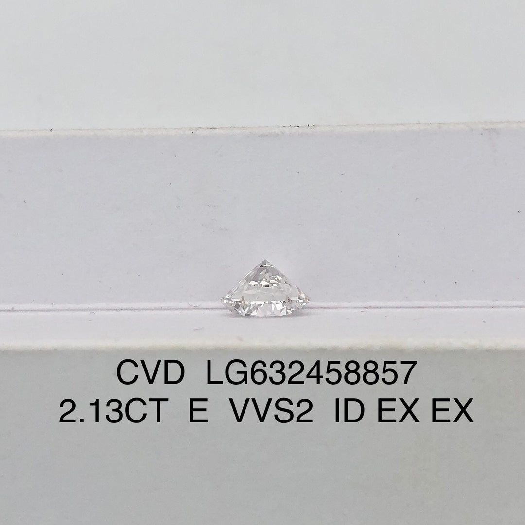 Diamant de laboratoire certifié IGI de 2,13 carats, forme ronde, certifié E VVS2 ID 2EX CVD