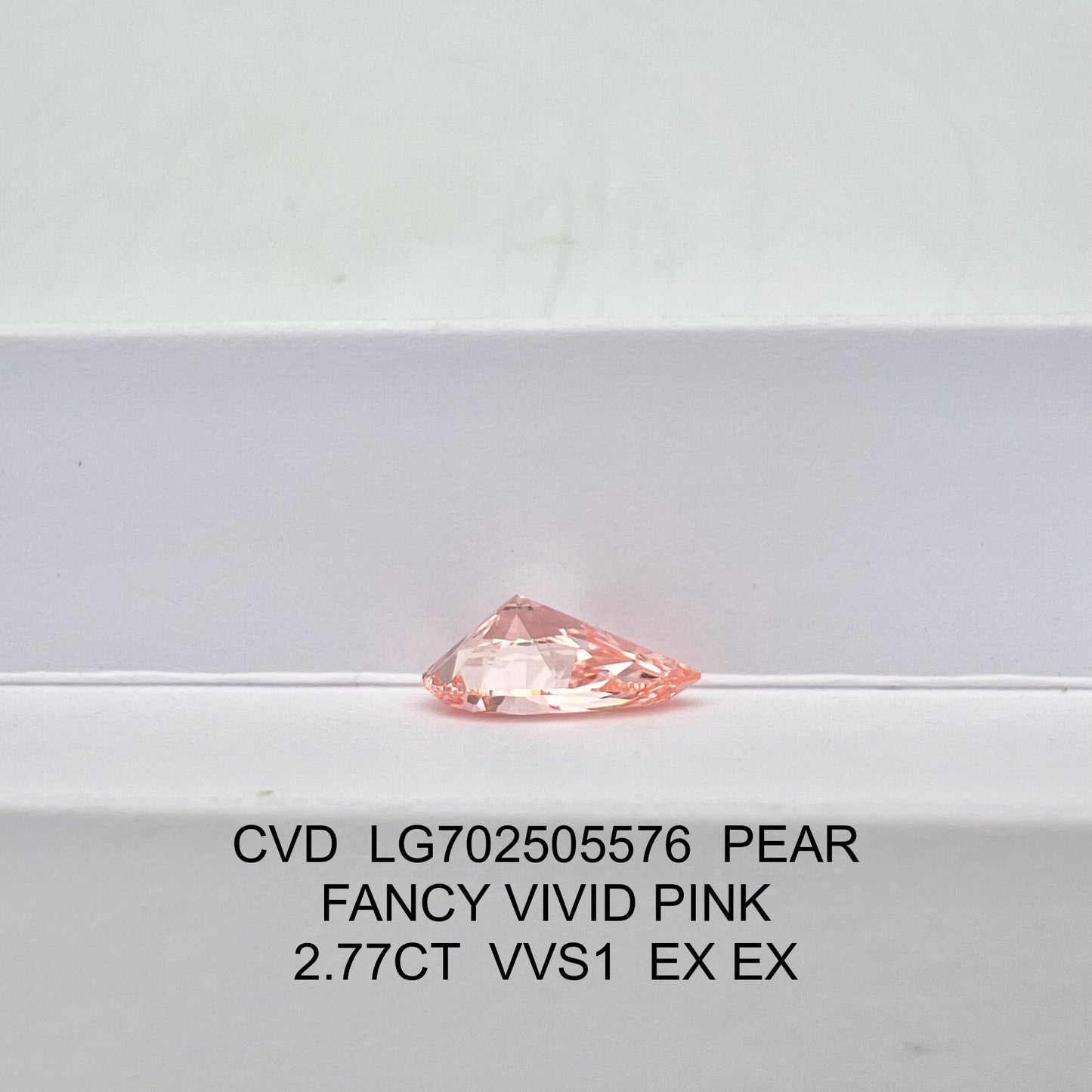 2.77 Carat Lab Grown Diamond Fancy Vivid Pink Pear 2EX CVD VVS1 IGI Certified