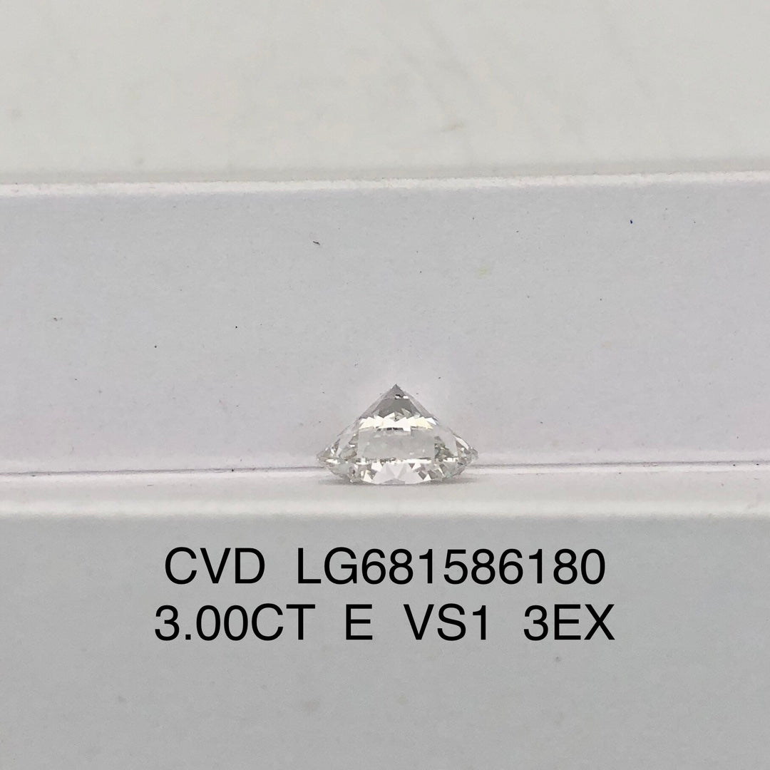 Diamant synthétique de laboratoire de 3,00 carats E VS1 3EX CVD rond certifié IGI