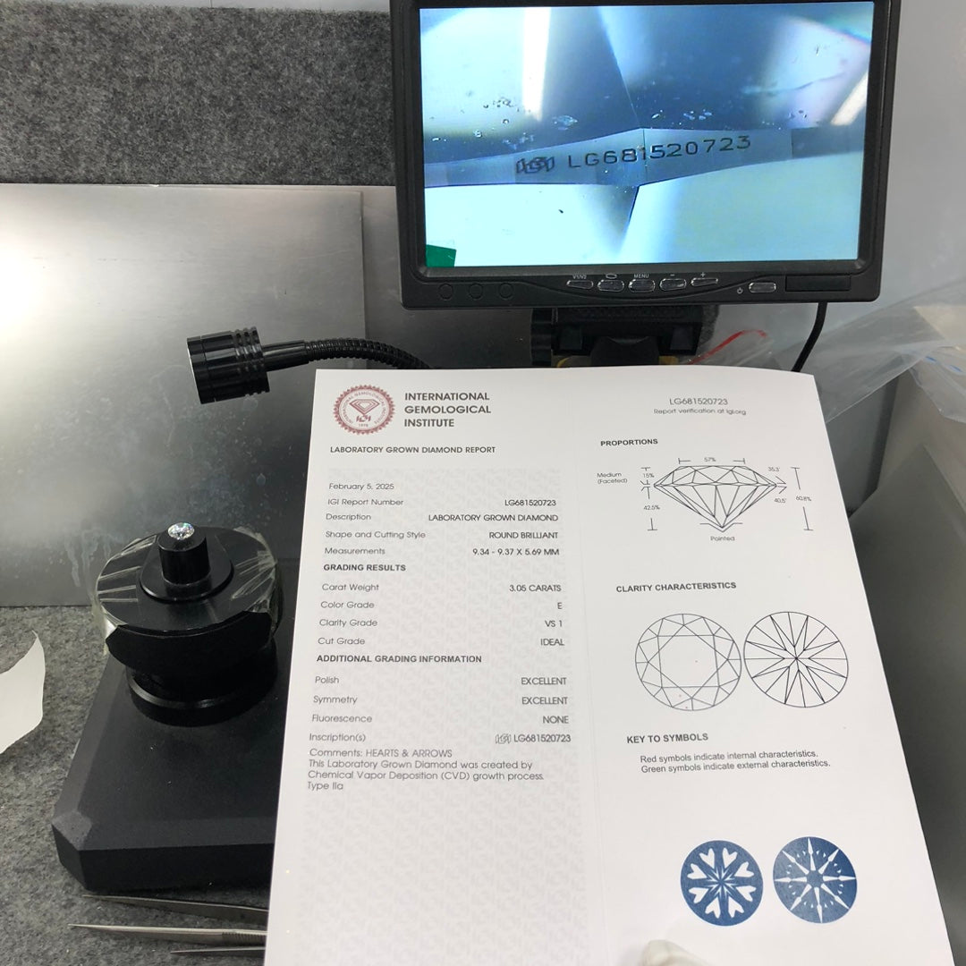 Diamant de laboratoire certifié IGI de 3,05 carats E VS1 ID 2EX CVD de forme ronde