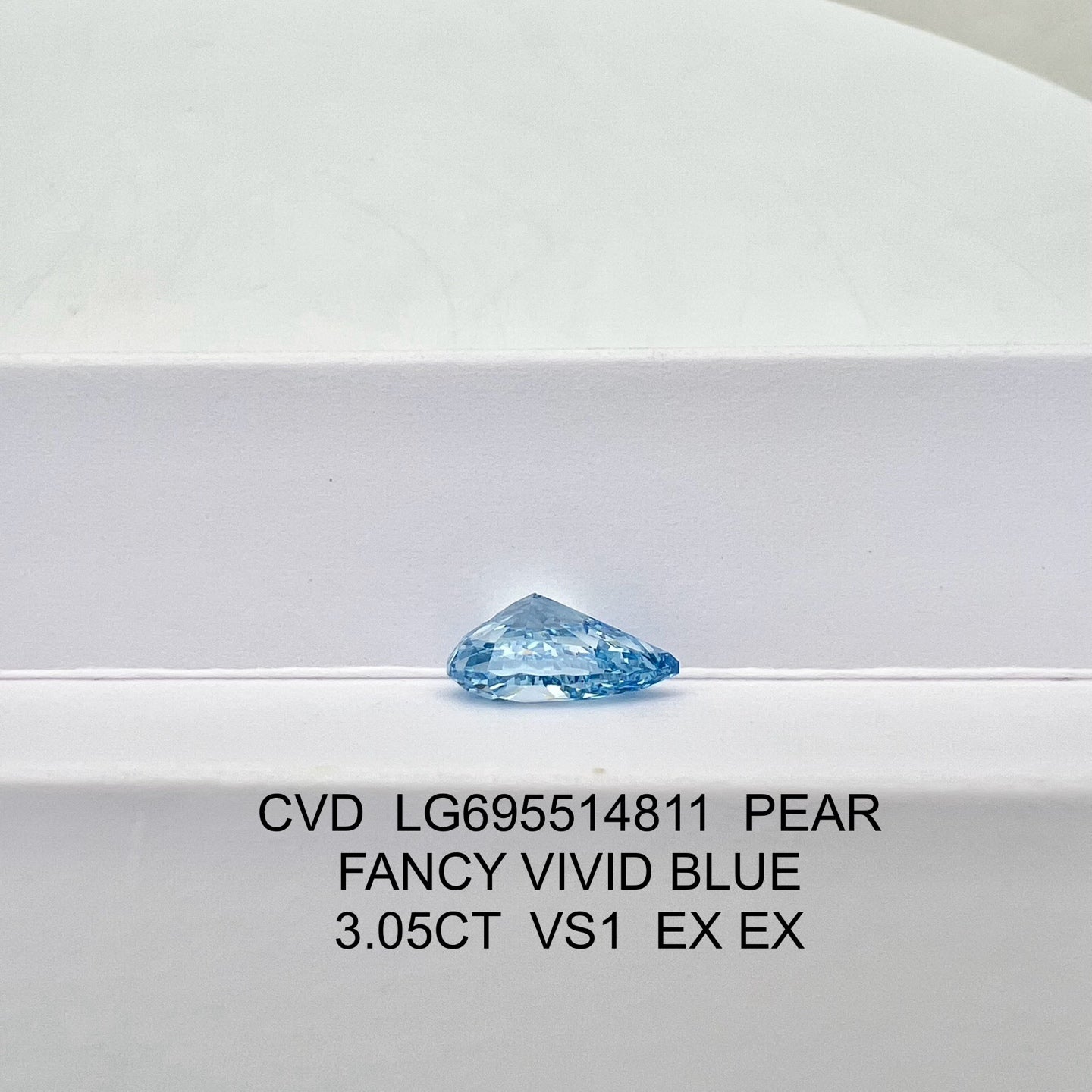 Diamant poire de 3,05 carats, cultivé en laboratoire, bleu vif fantaisie VS1 CVD 2EX