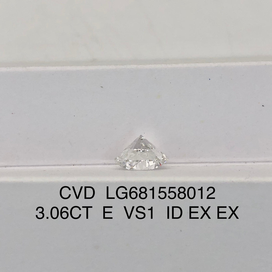 Diamant synthétique rond certifié IGI de 3,06 carats, forme E VS1, ID 2EX CVD