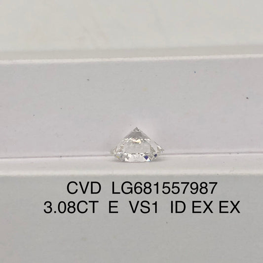 3.08 Carat IGI Certified Lab Grown Synthetic Diamond E VS1 ID 2EX CVD Round Shape