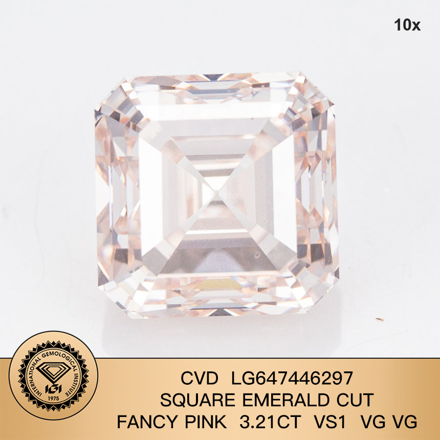 3.21 Carat Lab Grown Diamond Fancy Pink VS1 Square Emerald 2VG CVD Wholesale