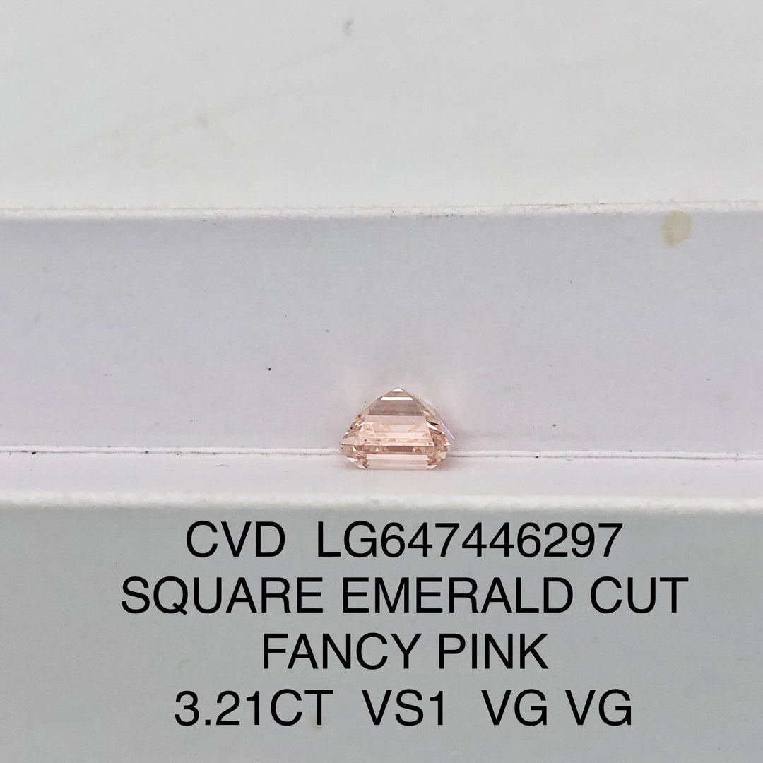3.21 Carat Lab Grown Diamond Fancy Pink VS1 Square Emerald 2VG CVD Wholesale