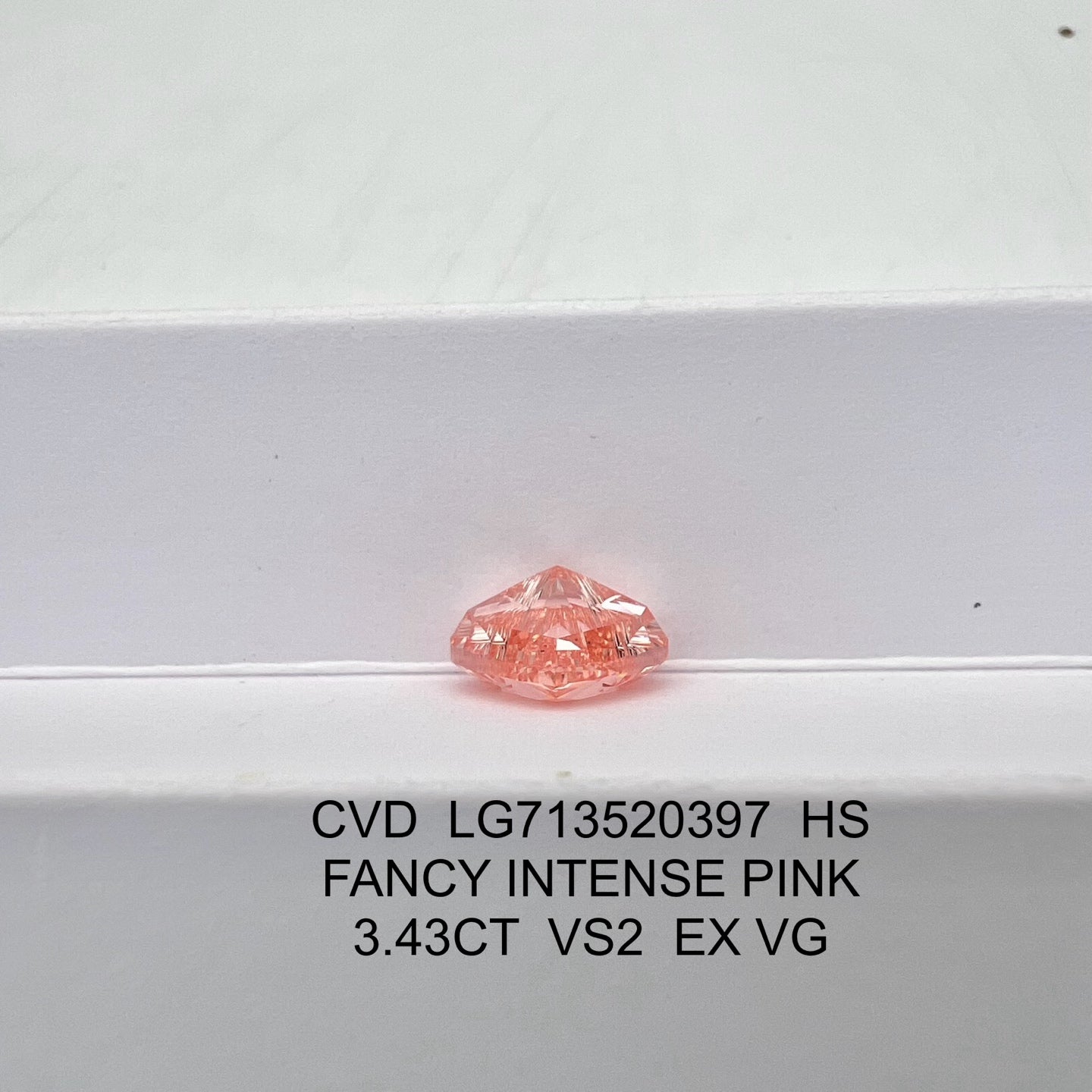 3.43 Carat Fancy Intense Pink Lab Grown Diamond Heart Shape EX VG IGI Certified CVD VS2