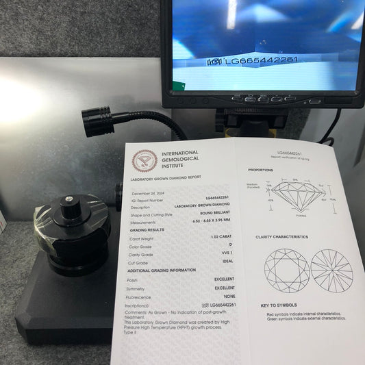 Lab Grown Diamond VVS1 IGI 1.02 Carat Round D HPHT NONE 3EX