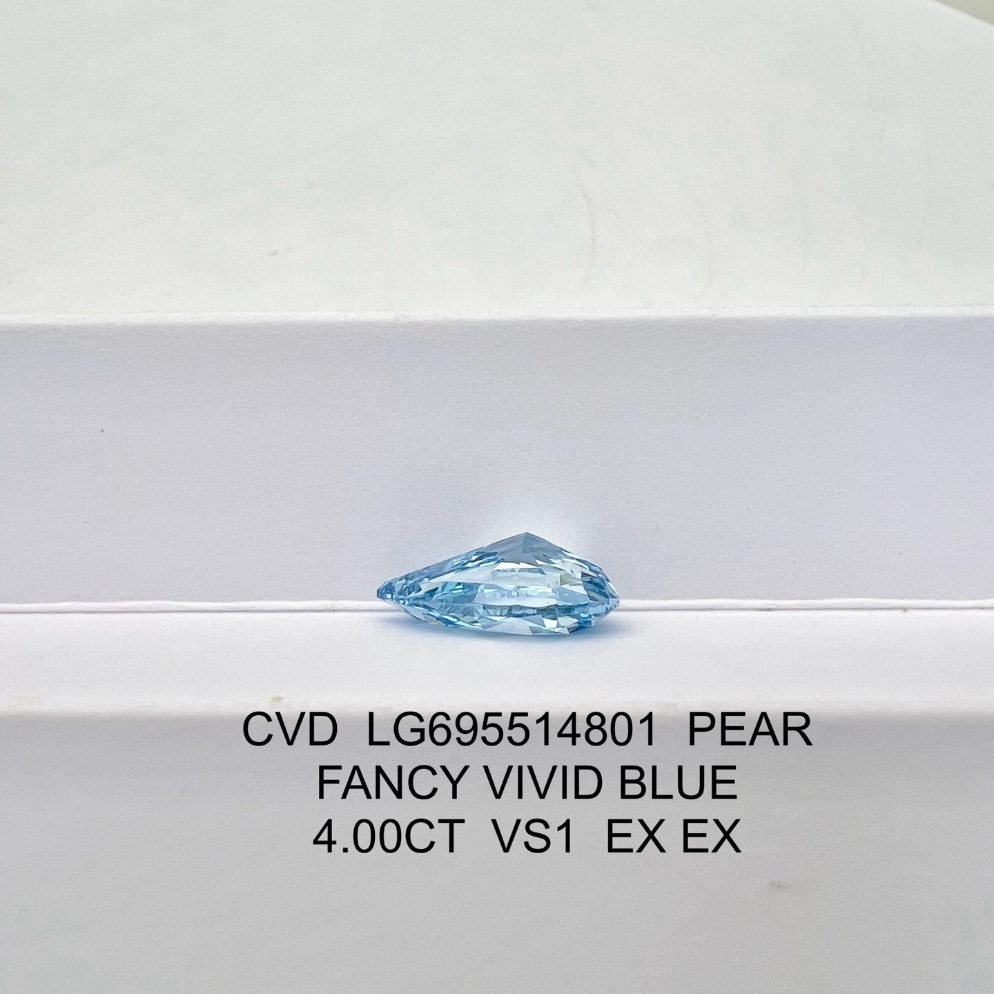 4.00 Carat Lab Grown Diamond Fancy Vivid Blue Pear Shape 2EX CVD VS1 IGI Certified