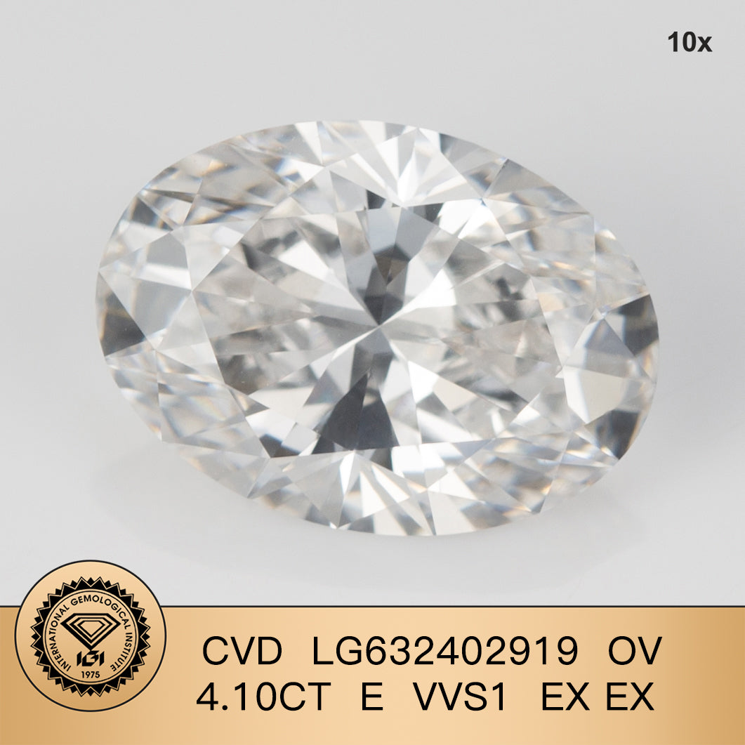 4.10 Carat Lab Grown Oval Diamond VVS1 IGI E CVD 2EX