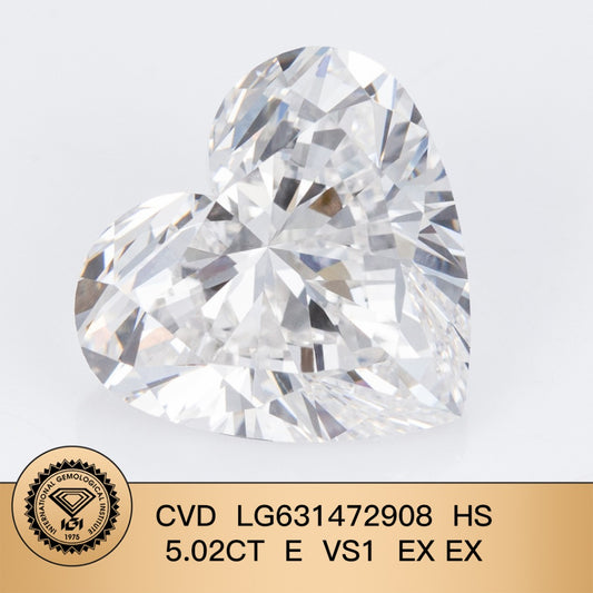 5.02 Carat Heart Shape Lab Grown Diamond VS1 IGI Certified 2EX CVD E