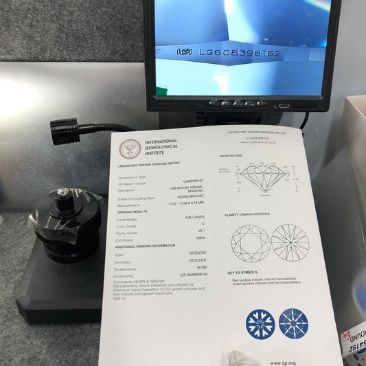 Diamant synthétique de 5,05 carats, certifié IGI, CVD VS1, excellent diamant synthétique