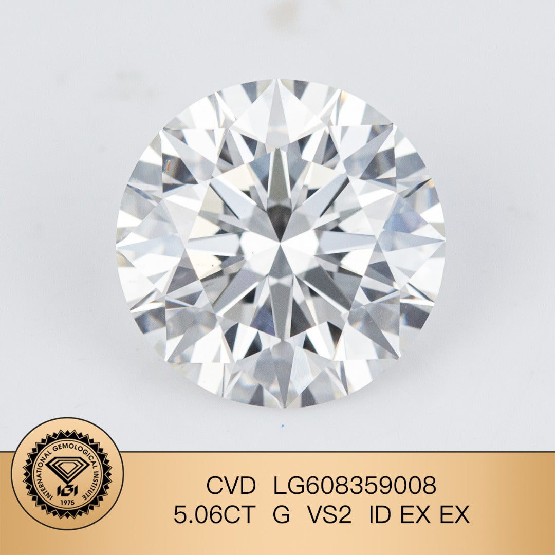 Diamant synthétique de 5,06 carats certifié IGI, taille G excellente, CVD VS2