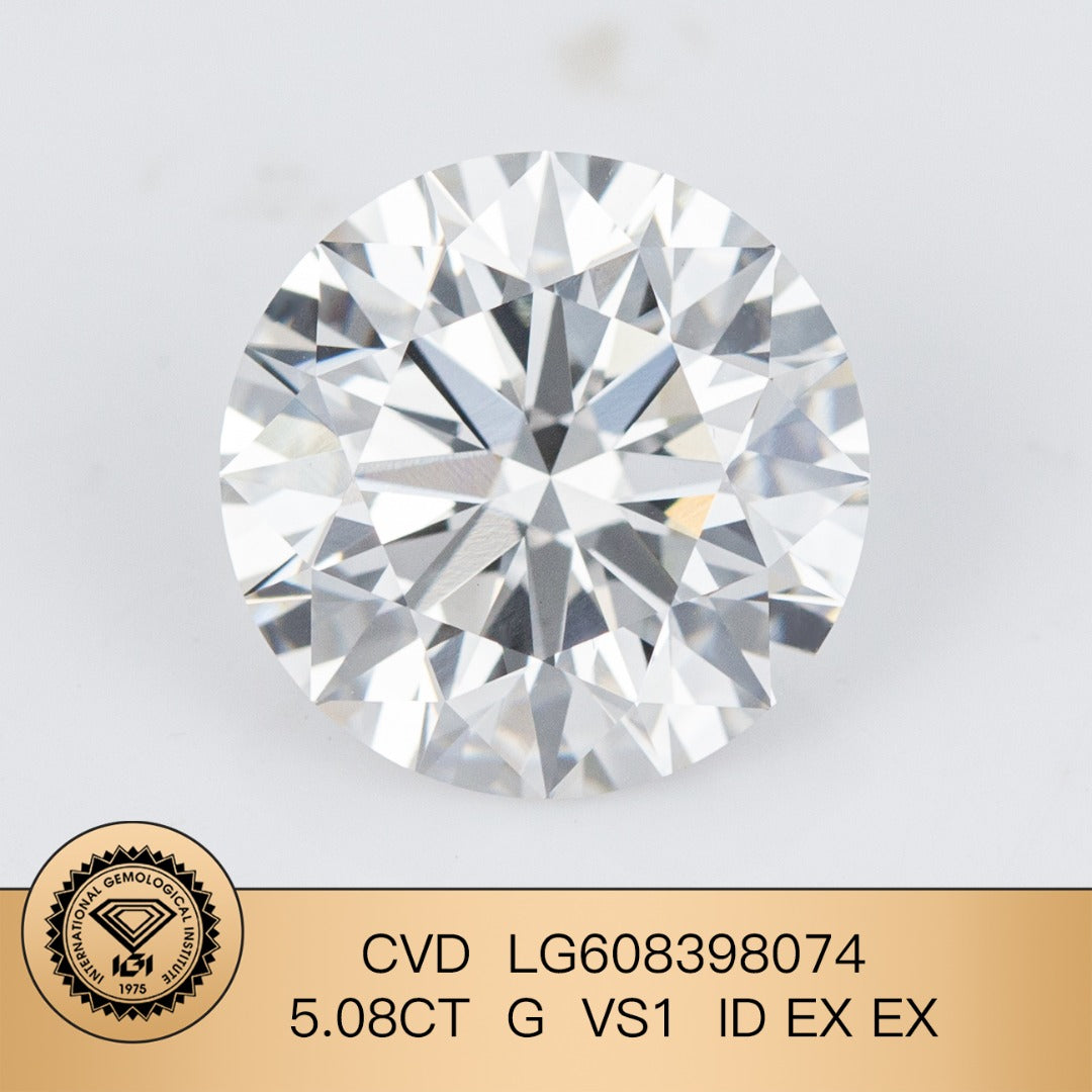 Diamant synthétique de 5,08 carats G EX ID certifié IGI CVD VS1