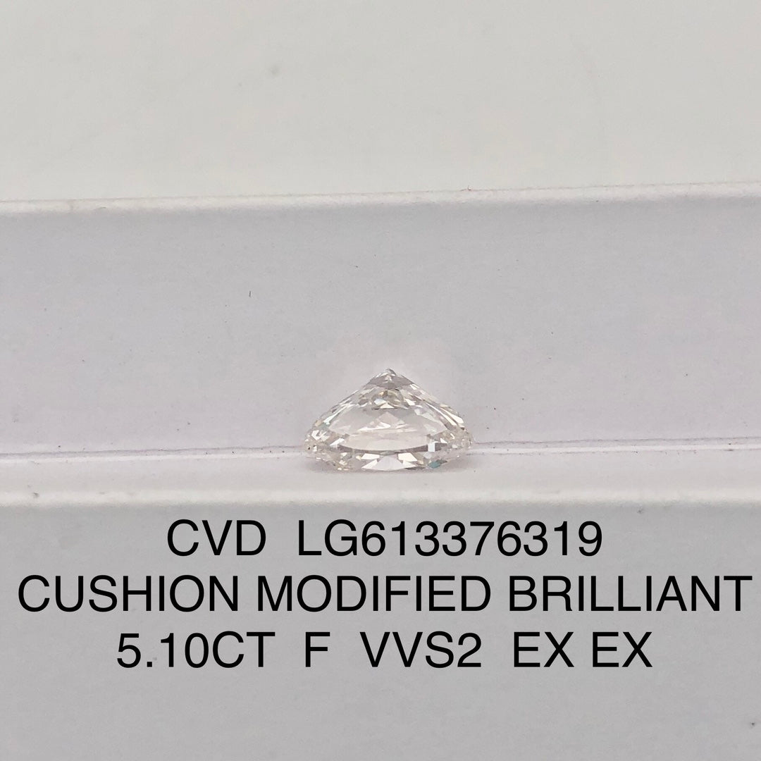Diamant de laboratoire coussin de 5,10 carats 2EX certifié IGI CVD VVS2 F