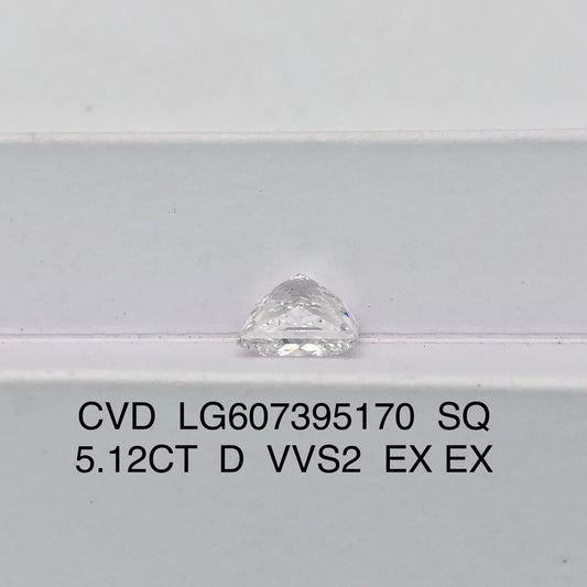 5.12 Carat Lab Grown Diamond Princess Cut 2EX IGI Certified CVD D VVS2