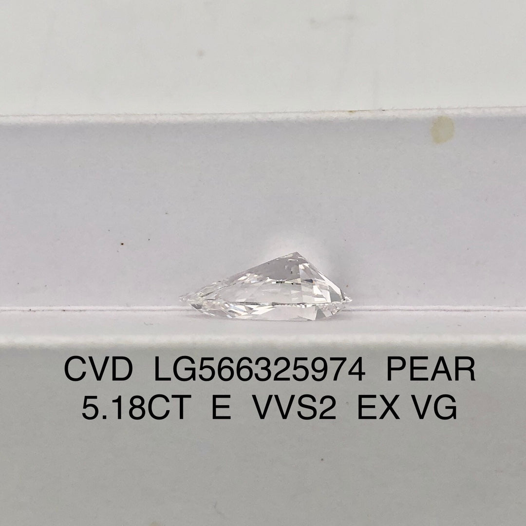 Diamant de 5,18 carats en forme de poire, certifié IGI, certifié CVD E VVS2, EX VG