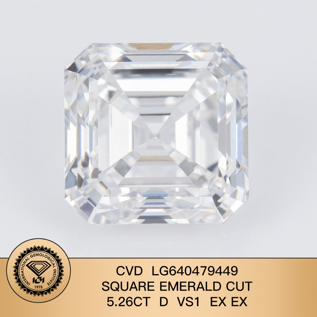 5.26 Carat Lab Grown Diamond D VS1 Square Emerald 2EX CVD Wholesale