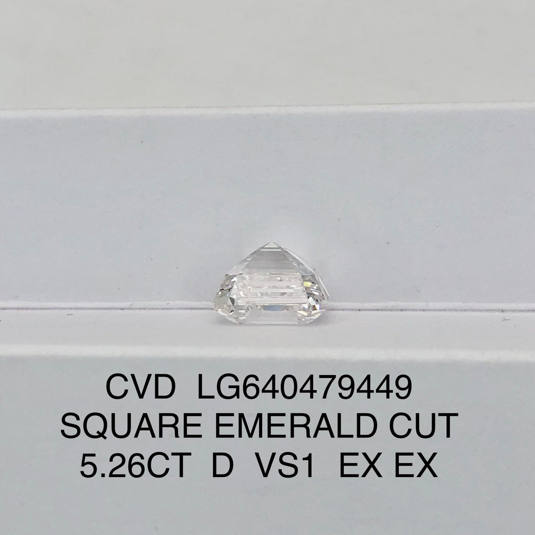 5.26 Carat Lab Grown Diamond D VS1 Square Emerald 2EX CVD Wholesale