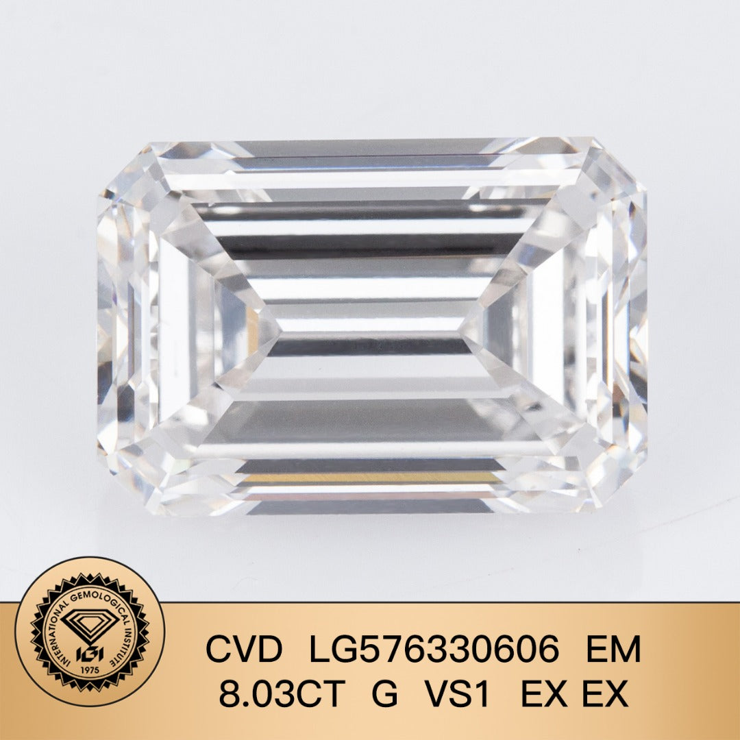 8.03 Carat VS1 Lab Grown Diamond G Emerald Shape 2EX IGI Certified CVD